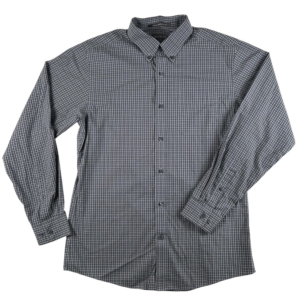 Eddie Bauer Shirt Mens Small Gray Check Long Sleeve Button Down Wrinkle Free